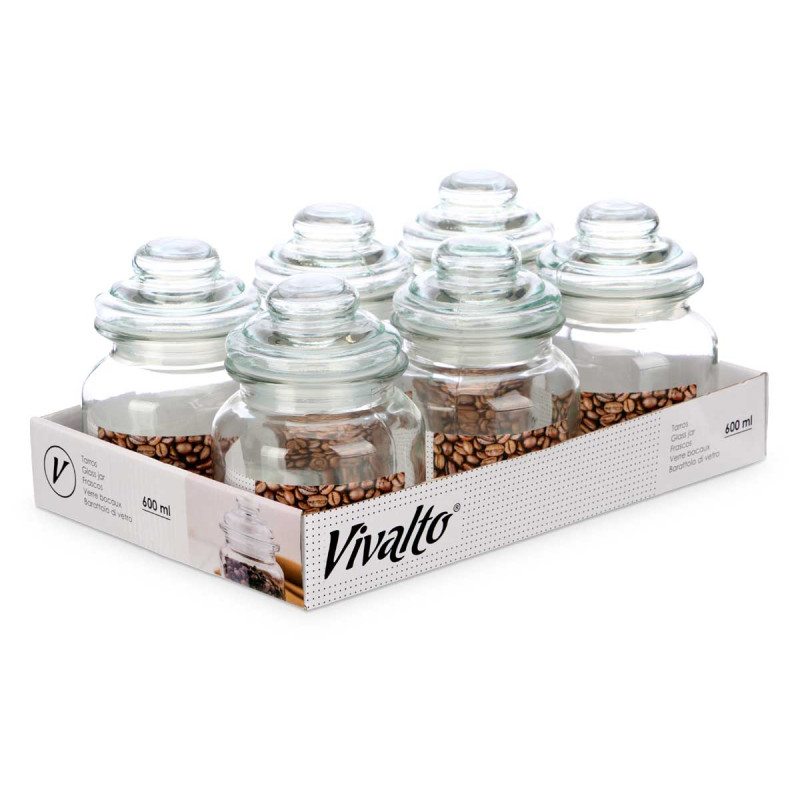 FRASCO REDONDO DE VIDRO LISO TAMPA DE VIDRO 600ML