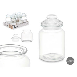 FRASCO REDONDO DE VIDRO LISO TAMPA DE VIDRO 900ML