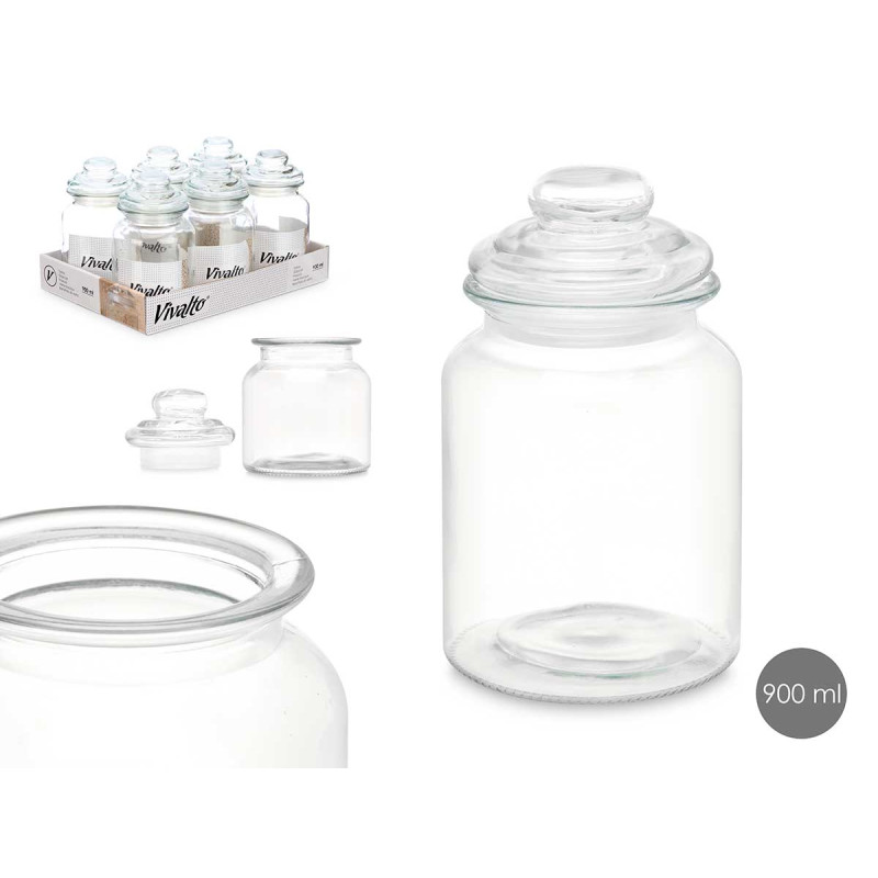ROUND SMOOTH GLASS JAR WITH LID 900ML