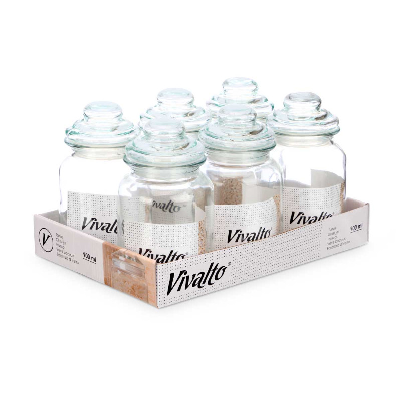 FRASCO REDONDO DE VIDRO LISO TAMPA DE VIDRO 900ML