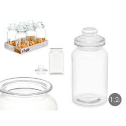 FRASCO REDONDO DE VIDRO LISO TAMPA DE VIDRO 1200ML