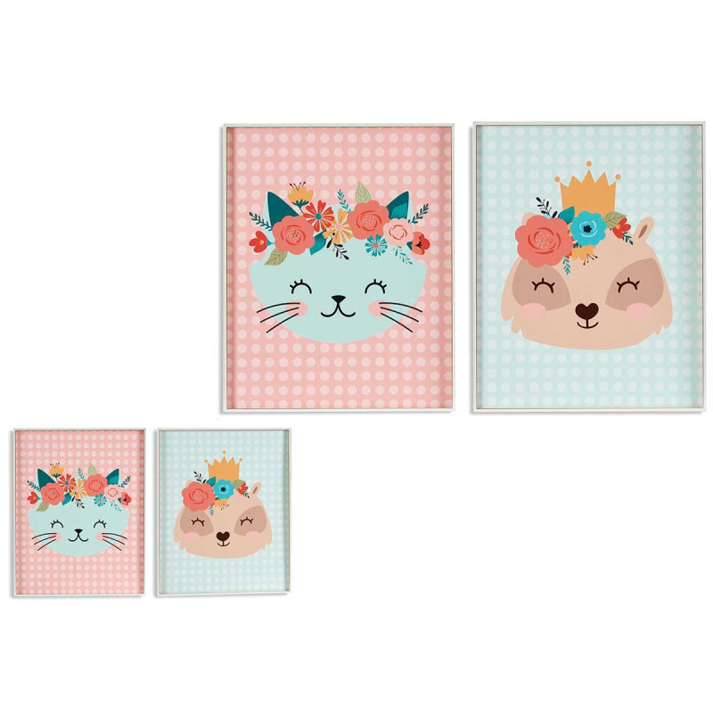 TABLEAU ENFANTS ANIMAUX AVEC FLEURS 40X50CM SET 2
