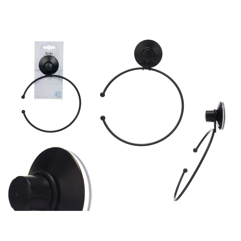 METAL TOWEL RACK MATT BLACK SINGLE SUCTION PAD