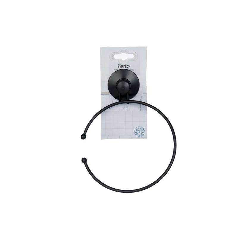 PORTE-SERVIETTES MÉTAL NOIR MAT SIMPLE VENTOUSE