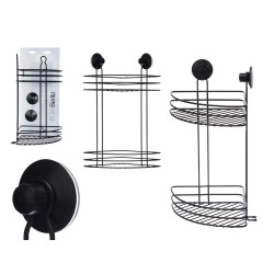 METAL SHOWER CORNER MATT BLACK 2 TIER SUCTION PAD 