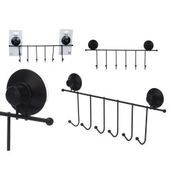 METAL HANGER 6 HOOKS MATT BLACK SUCTION PAD