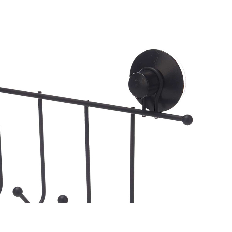 METAL HANGER 6 HOOKS MATT BLACK SUCTION PAD