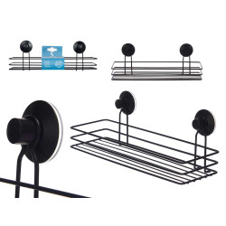 SUPPORT DOUCHE MÉTAL NOIR RECTANG BASSE  VENTOUSE