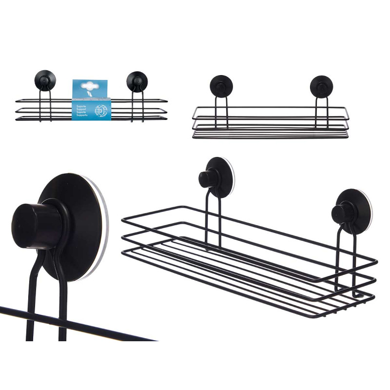 SUPPORT DOUCHE MÉTAL NOIR RECTANG BASSE  VENTOUSE