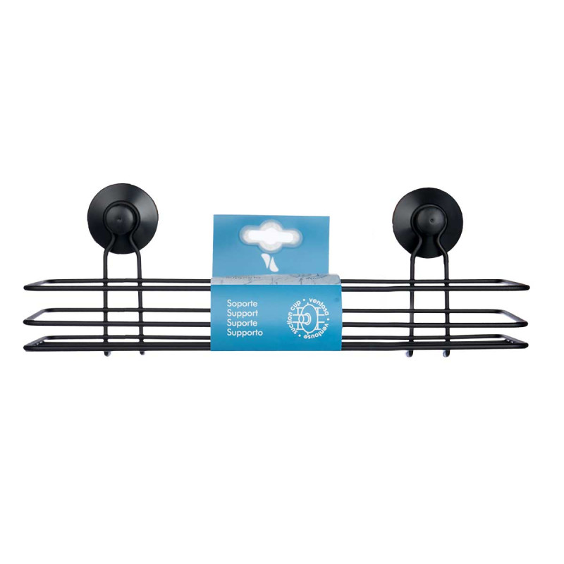 SUPPORT DOUCHE MÉTAL NOIR RECTANG BASSE  VENTOUSE
