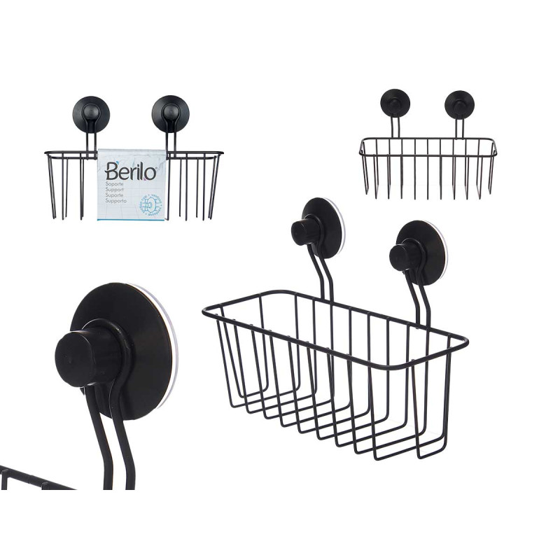 SUPPORTO PARETE RETTANGOLARE METALL NERO VENTOSA