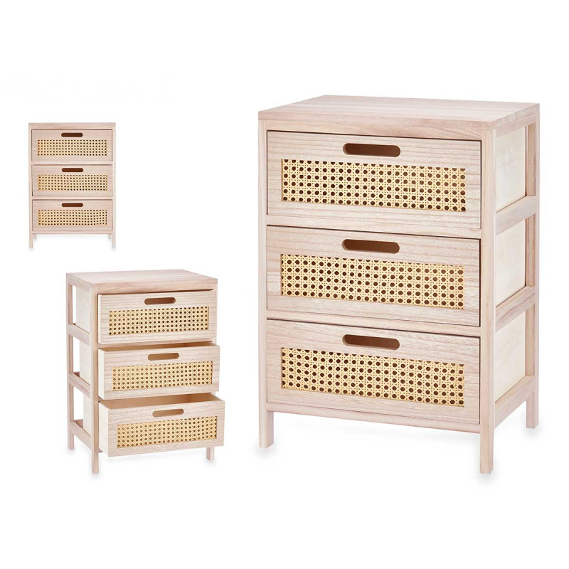 RATTAN CHEST OF 3 DRAWERS WIDE