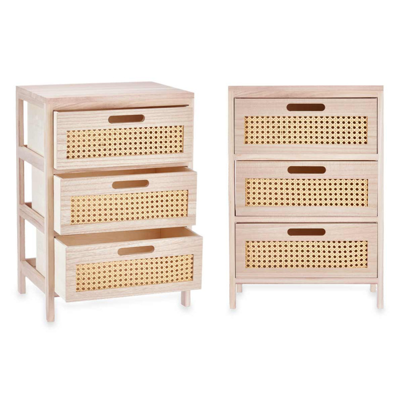 CASSETTIERA IN RATTAN A 3 CASSETTI LARGA