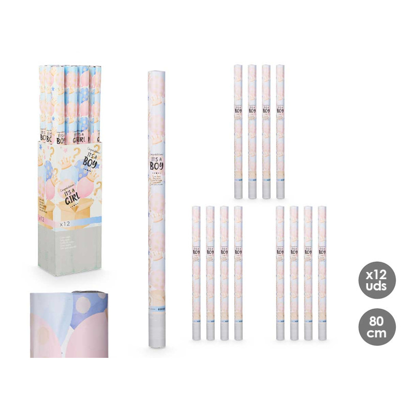 CANHÃO DE CONFETTIS ROSA AZUL 80CM