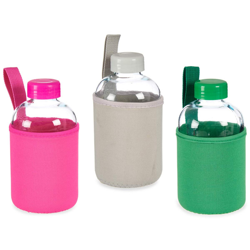 GARRAFA VIDRO NEOPRENE 600ML 3 PZS SORT COR VIVOS 