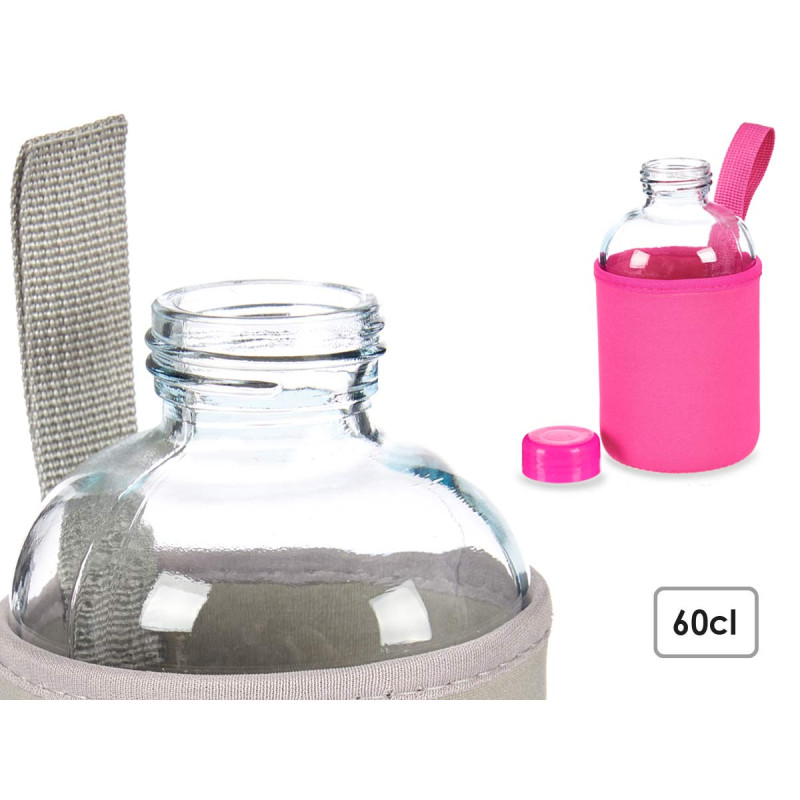 GARRAFA VIDRO NEOPRENE 600ML 3 PZS SORT COR VIVOS 