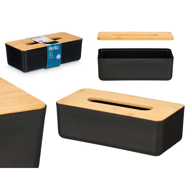 PORTA TOVAGLIOLI NERO TAPPO BAMBU 26CM