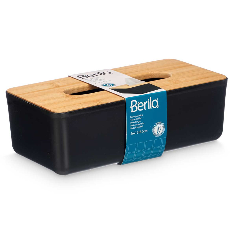 PORTA TOVAGLIOLI NERO TAPPO BAMBU 26CM