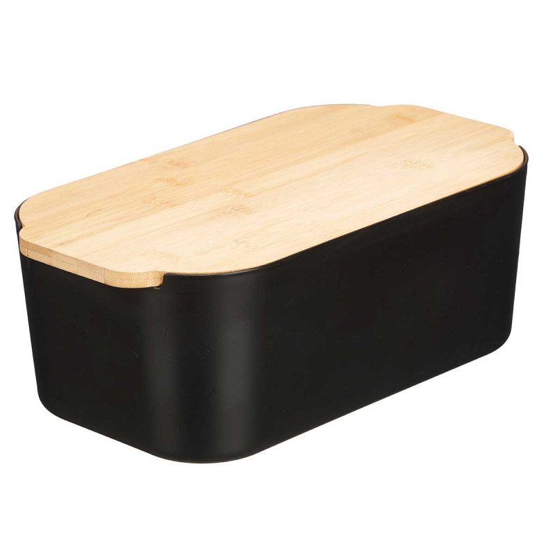 BOITE A PAIN NOIRE  COUVERCLE BAMBOU 4,5L