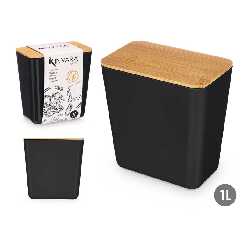 BARATTOLO RETTANGOLARE BASSO NERO 1L
