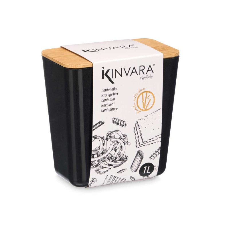 BARATTOLO RETTANGOLARE BASSO NERO 1L