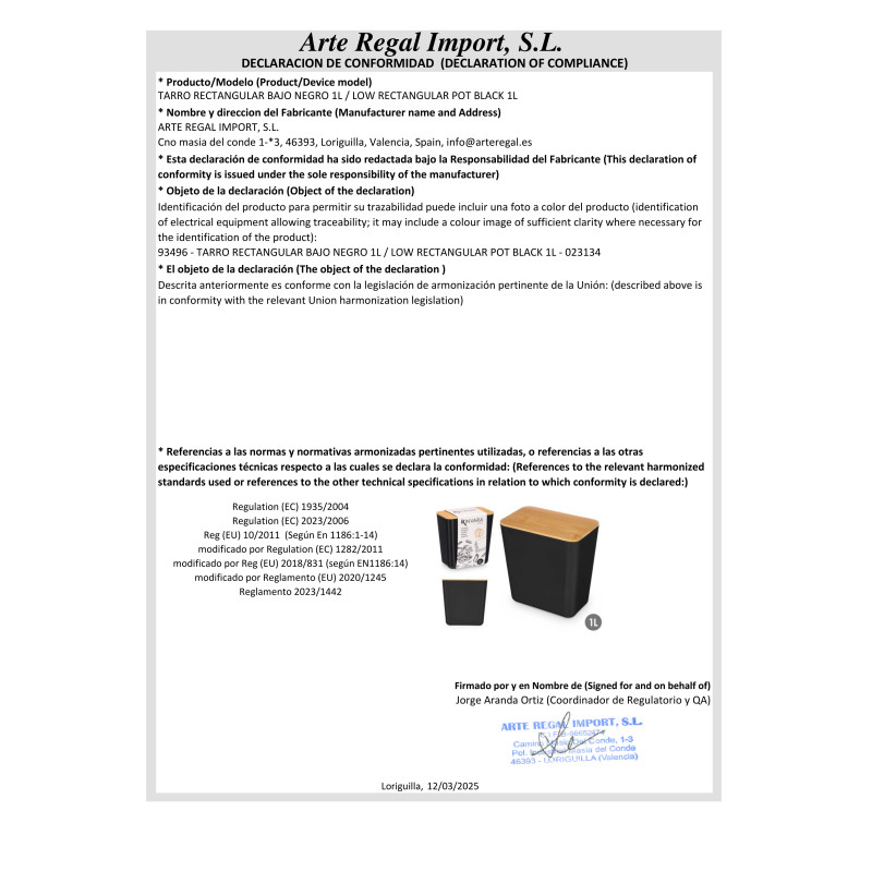 BARATTOLO RETTANGOLARE BASSO NERO 1L
