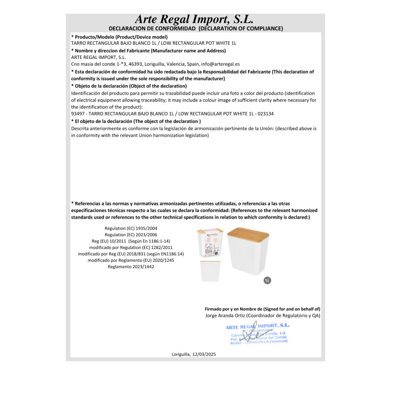 BARATTOLO RETTANGOLARE BASSO BIANCO 1L