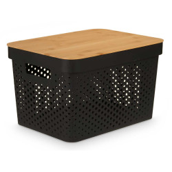 CAJA MULTIUSOS PERFORADA TAPA BAMBU GRD NEGRA 22CM