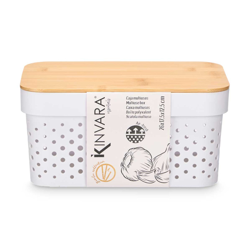 MULTIUSE BOX BAMBOO LID SMALL WHITE 12CM