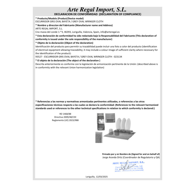 ESCURRIDOR GRIS OVAL BAYETA