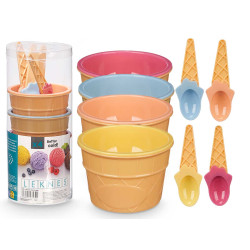 SET 4 ICE CREAM CUPS SPOONS