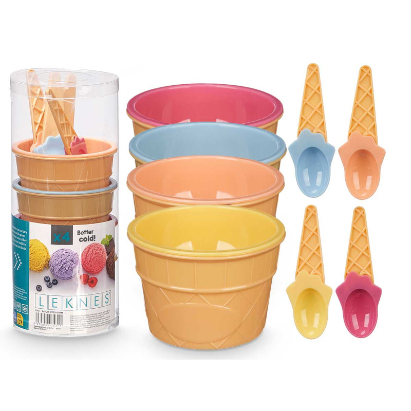 SET 4 ICE CREAM CUPS SPOONS