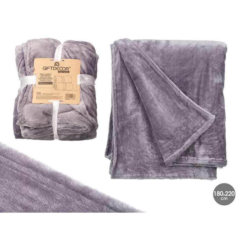 COUVERTURE EN SOIE GRIS CLAIR 180X220CM