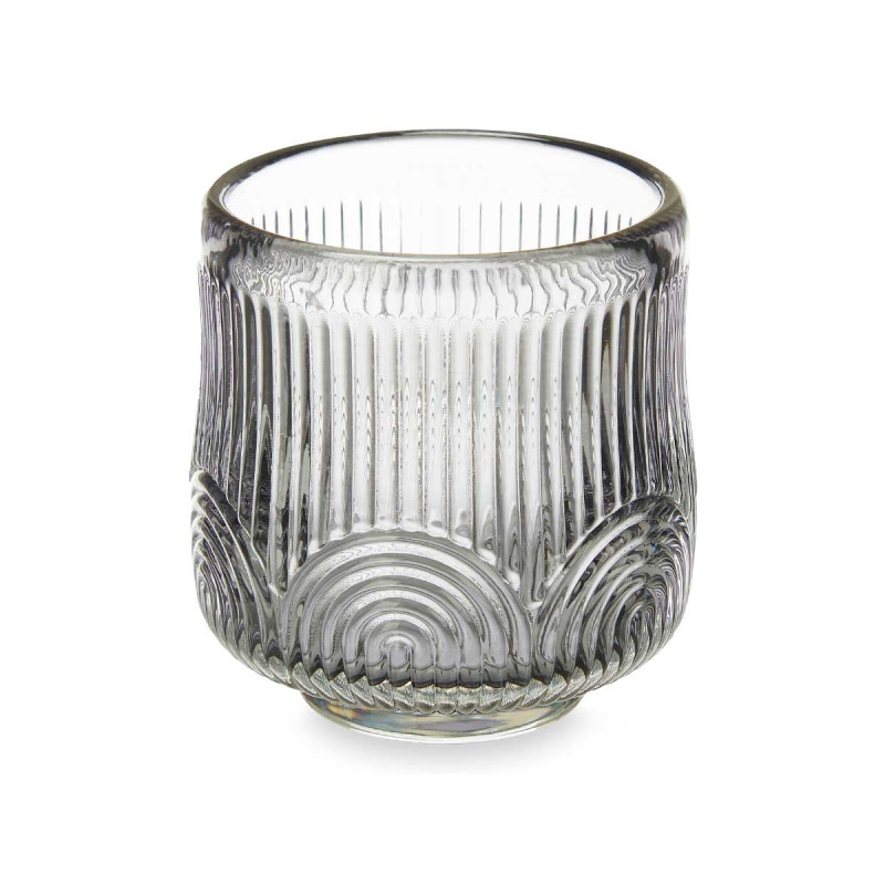 CANDLEHOLDER SMALL GREY CIRCLE STRIPE