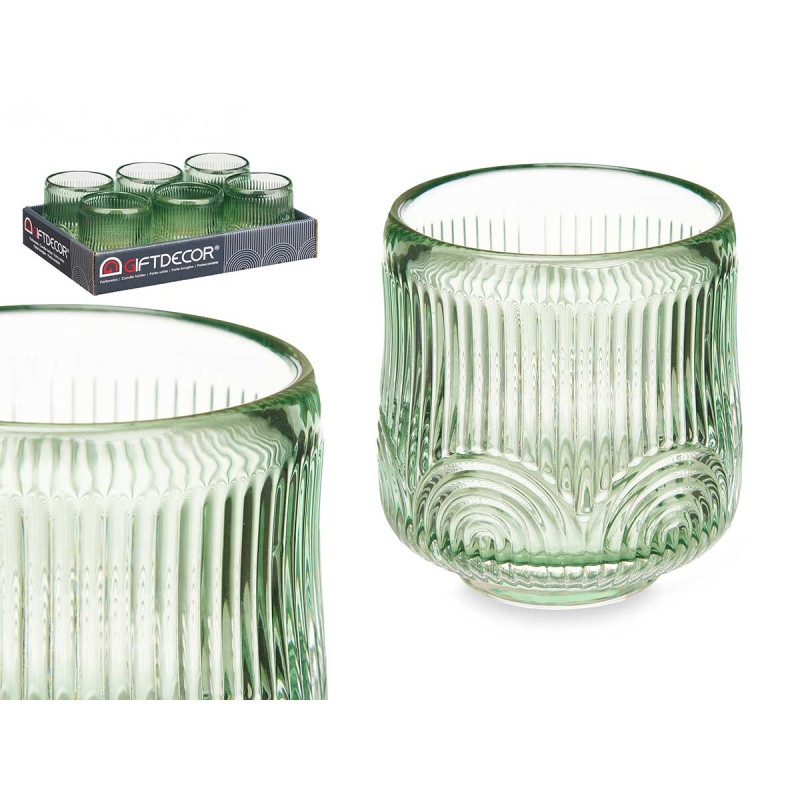 CANDLEHOLDER SMALL GREEN CIRCLE STRIPE