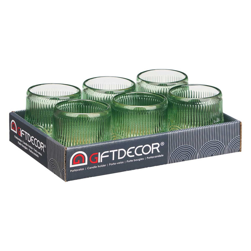 CANDLEHOLDER SMALL GREEN CIRCLE STRIPE