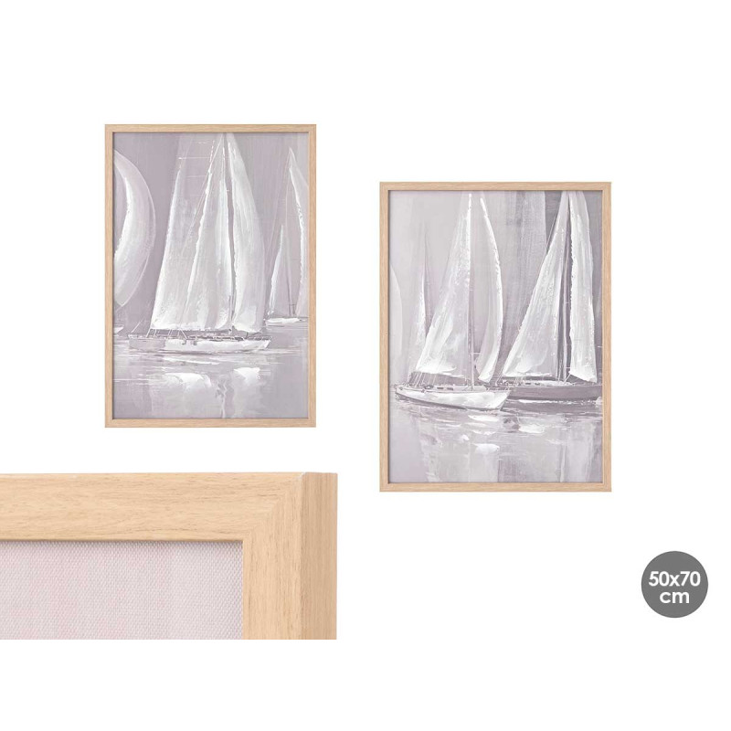 NATURAL CANVA FRAME SAILBOAT ASSORTED 2 50X70