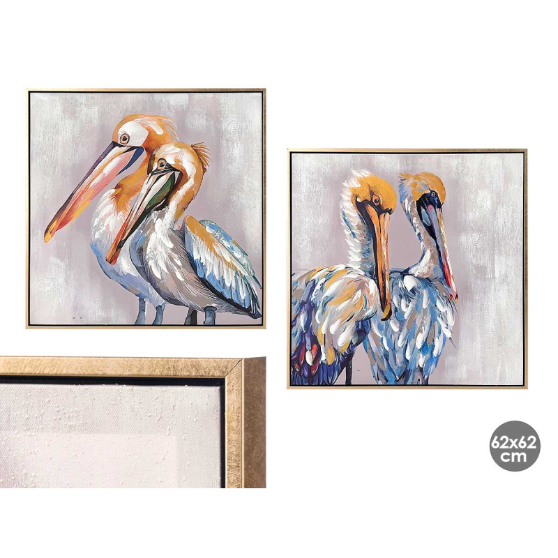 TABLEAU TOILE CADRE OR PÉLICAN ASSORT 2 62X62