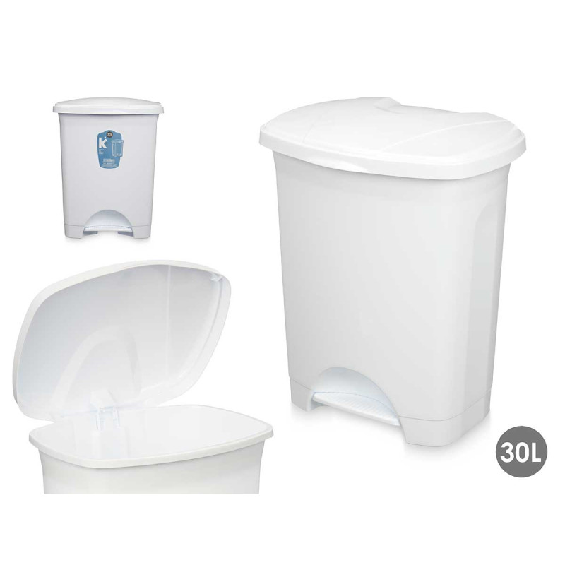 POUBELLE À PÉDALE EN PLASTIQUE 30L BLANC