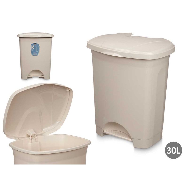 POUBELLE À PÉDALE EN PLASTIQUE 30L BEIGE