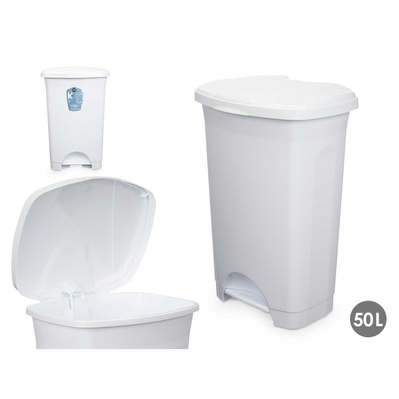 BALDE DO LIXO PLASTICO COM PEDAL 50L BRANCO