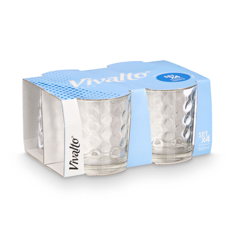 SET 4 VASOS VIDRIO PUNTOS 360 ML