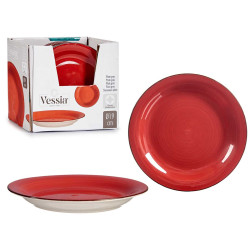 PLATO POSTRE GRES ROJO BORDE 19CM