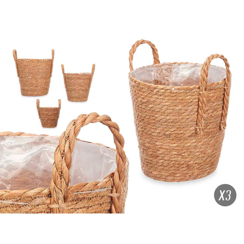 SET 3 CESTI CONICI MANIGLIA SPARTO 