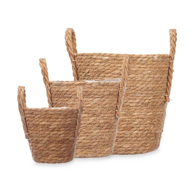 SET 3 CONICAL ESPARTO BASKETS WITH HANDLES