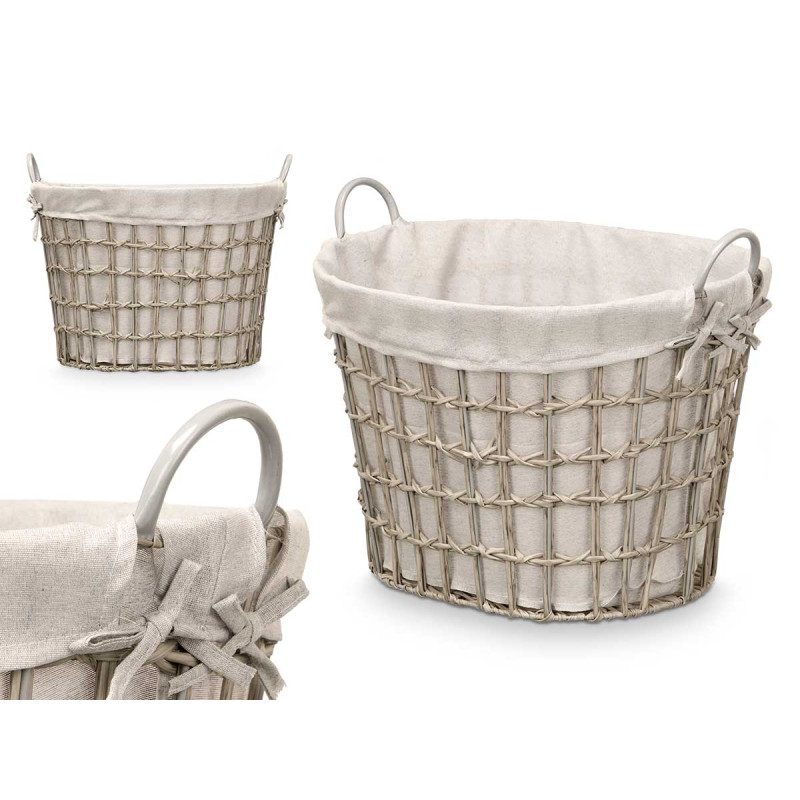 PANIER OVALE BAS AVEC POIGNÉES GRIS