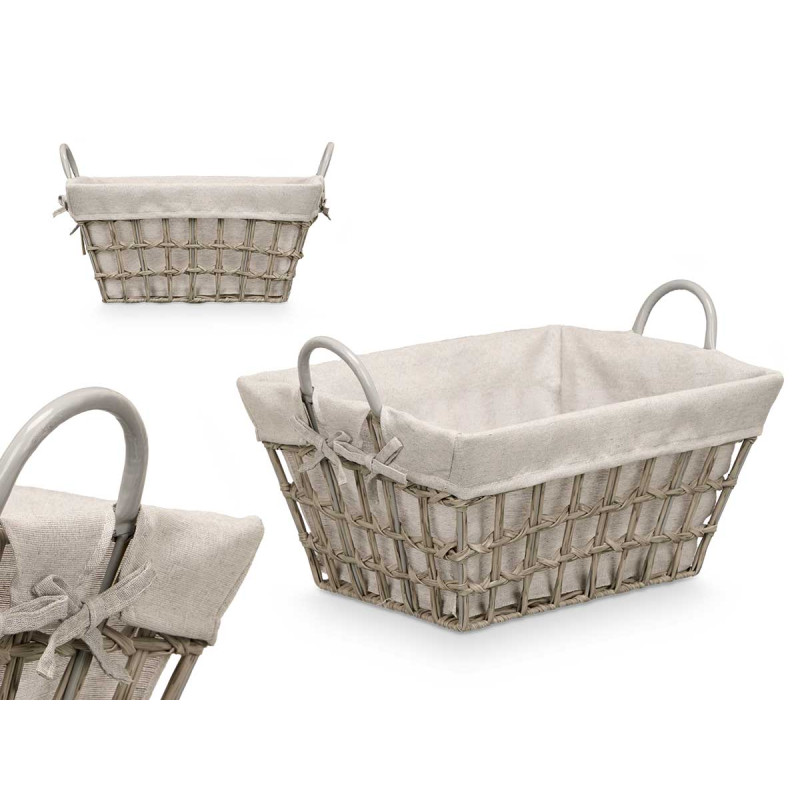 RECTANGULAR BASKET WITH HANDLES GREY