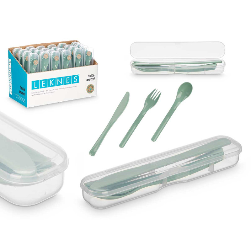 SET 4 PZS CUBIERTOS PICNIC COL VERDE