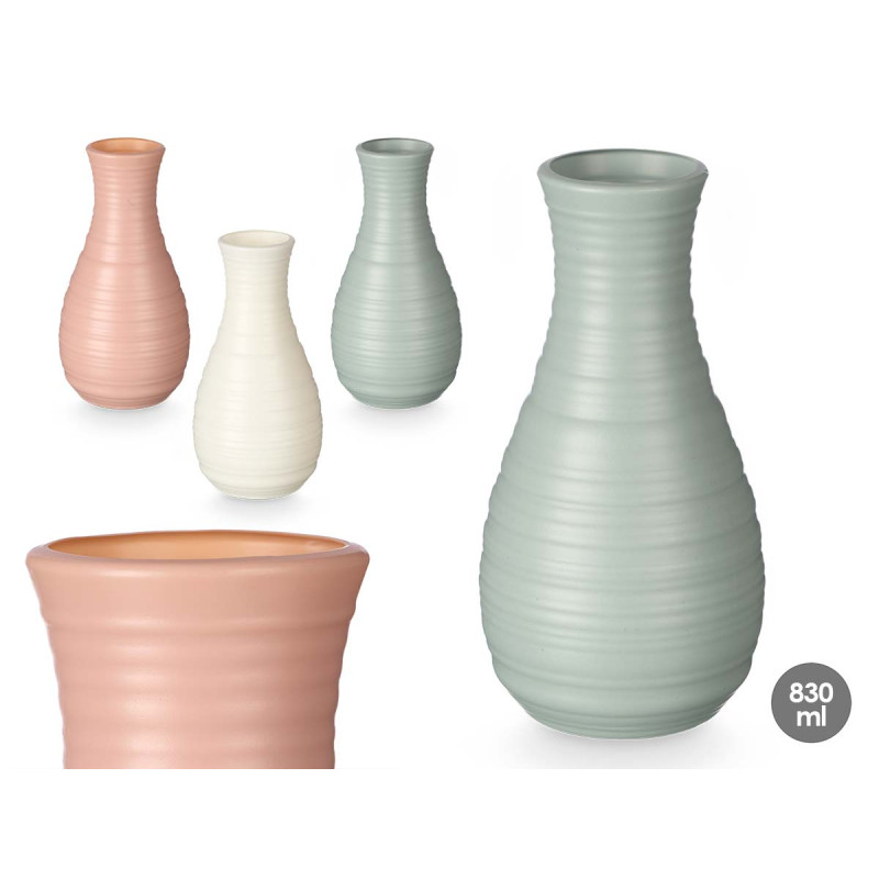 PLASTIC PUFFED VASE STRIPE ASSORTED3 COLOURS
