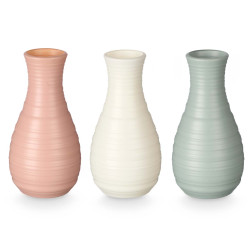 PLASTIC PUFFED VASE STRIPE ASSORTED3 COLOURS
